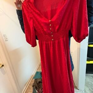 Chic Red Button-Front Midi Dress